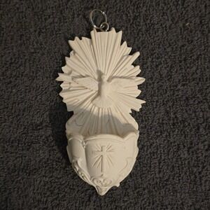 Autom Holy Water Font Wall Hanging Christian Decor Small Ivory Resin Dove Cross